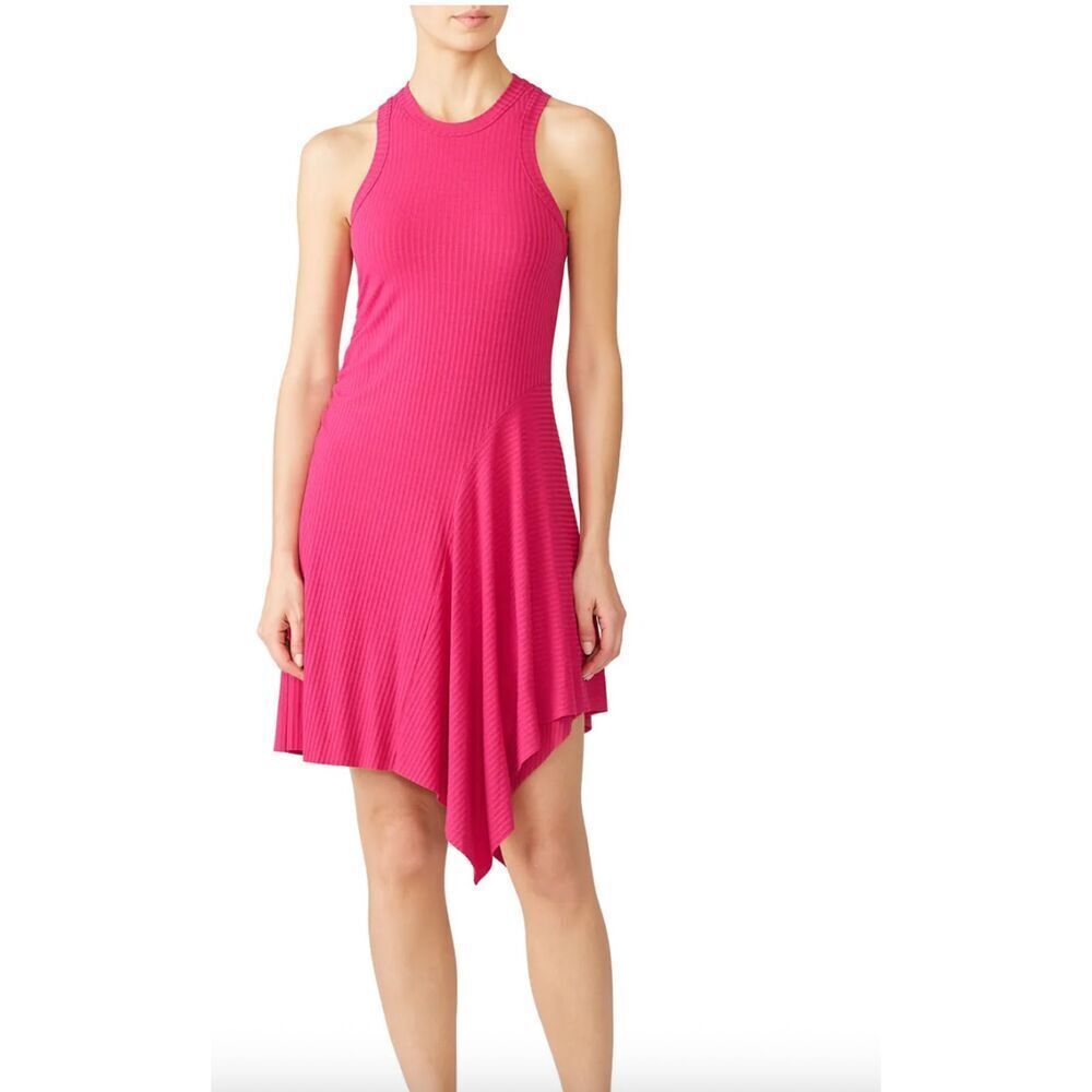 A.L.C. Pink Bea Ribbed Knit Stretch Bodycon Asymmetrical Hem Mini Dress Medium